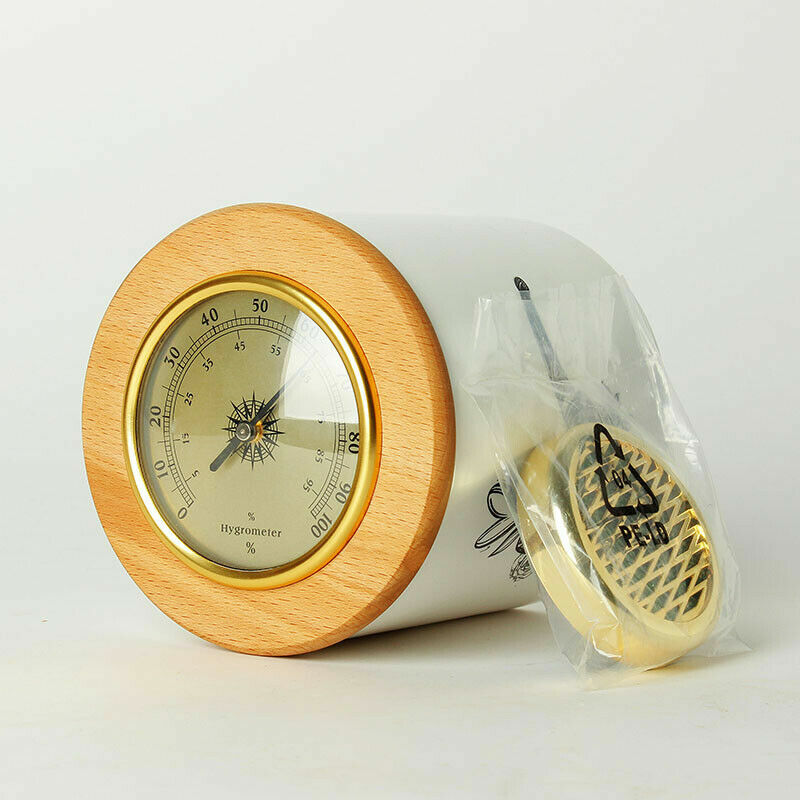 Tempered Ceramic Humidor Jar for Cigar Tobacco with Humidifier Beech Wood Lid