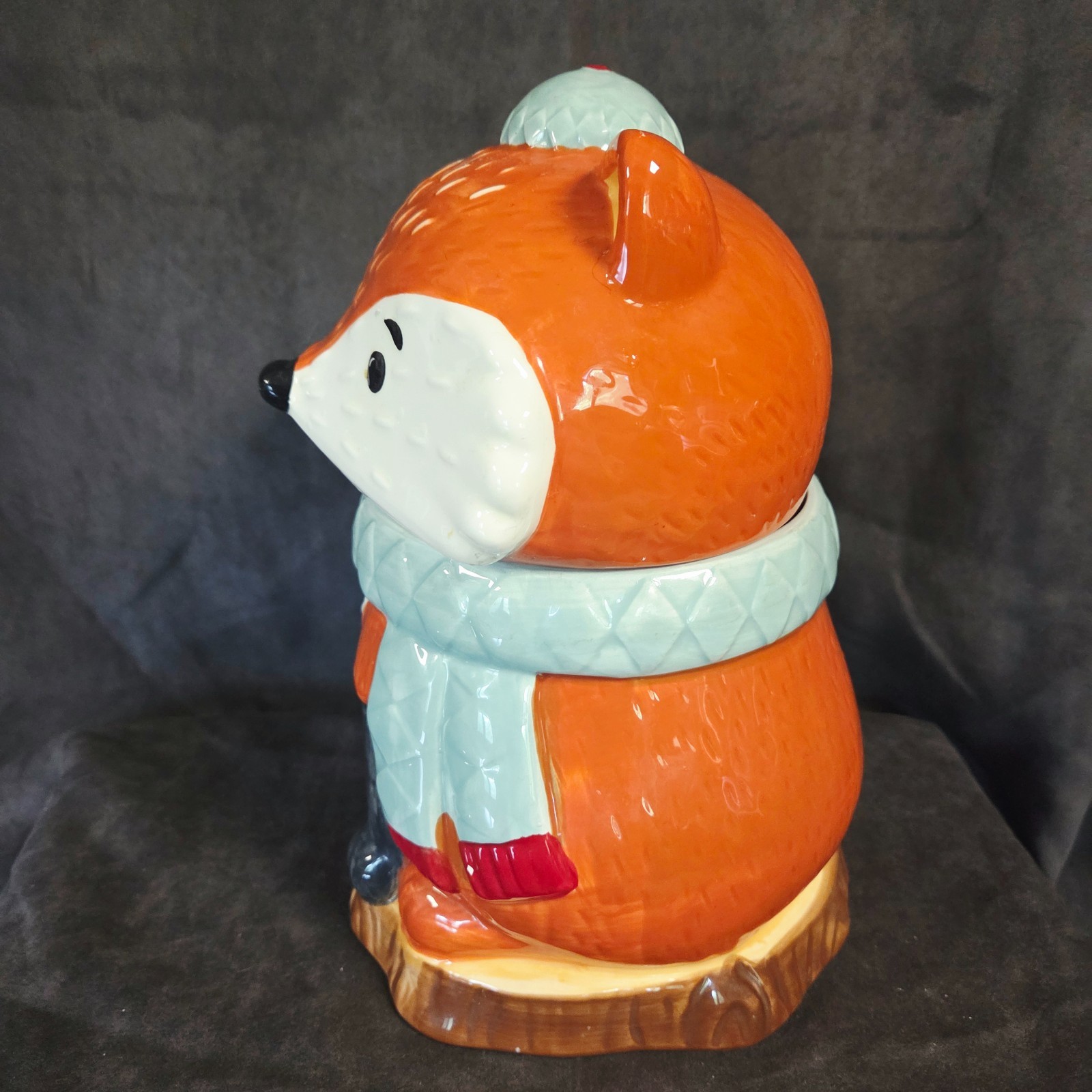 Fox Cookie Jar Earthenware Ceramic Woodland Animal Fall Decor 10″ Tall