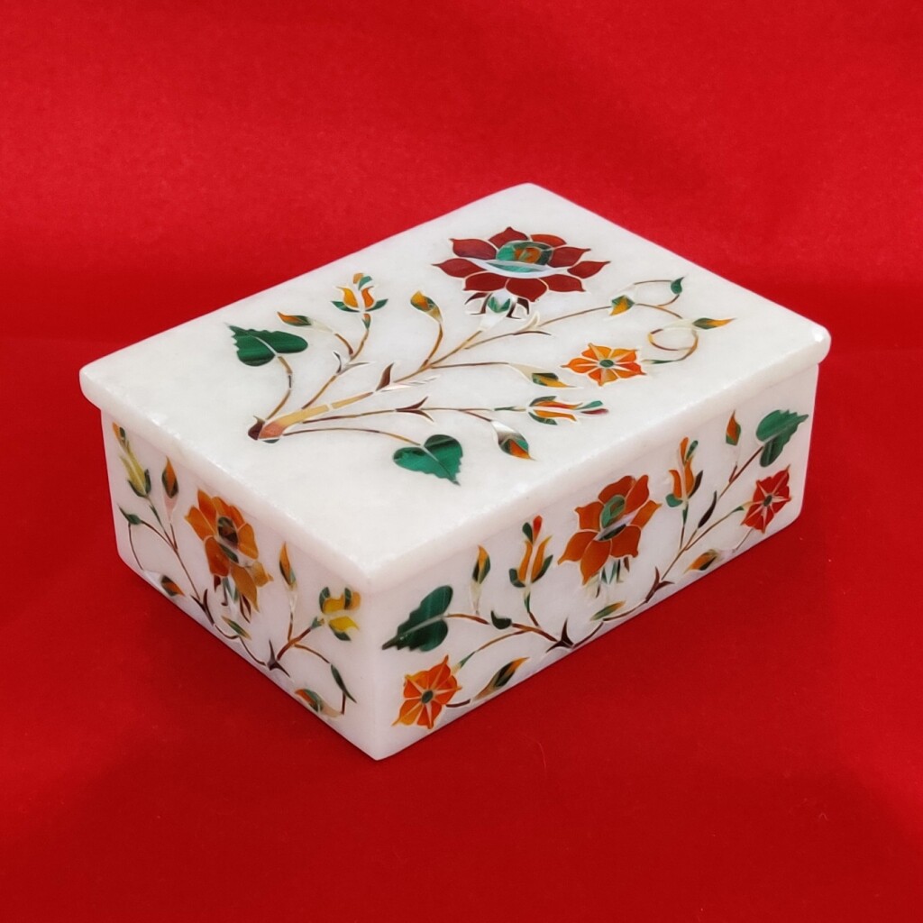 6″X4″ Marble Jewelry Box Inlay Gem Stones Trinket Boxes Gift Wedding Jewellery