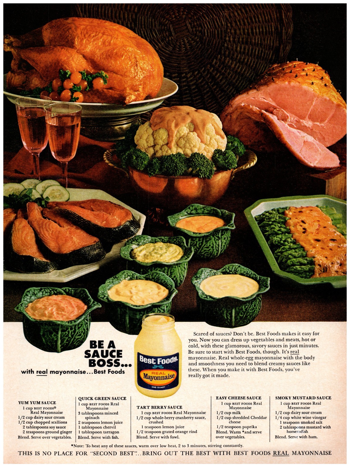 PRINT AD, 1968 Best Foods Mayonnaise 60’s Recipes Be A Yum Yum Sauce Boss Food