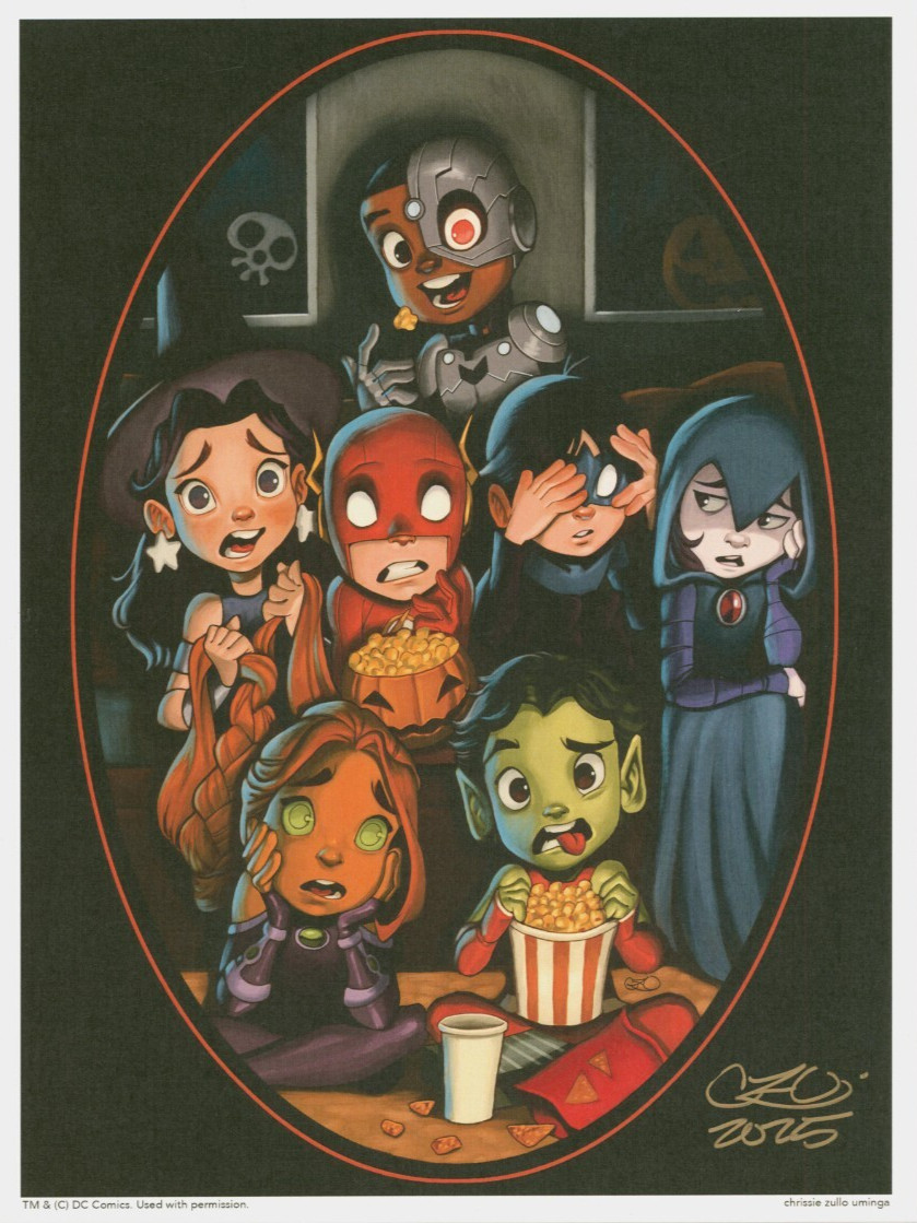 Chrissy Zullo SIGNED Cute DC Halloween Art Print ~ Teen Titans Nightwing Cyborg