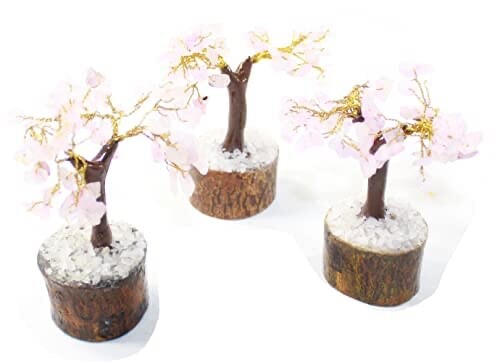 3 Small Rose Quartz Gemstone Chip Trees 3-4 Inch #8822
