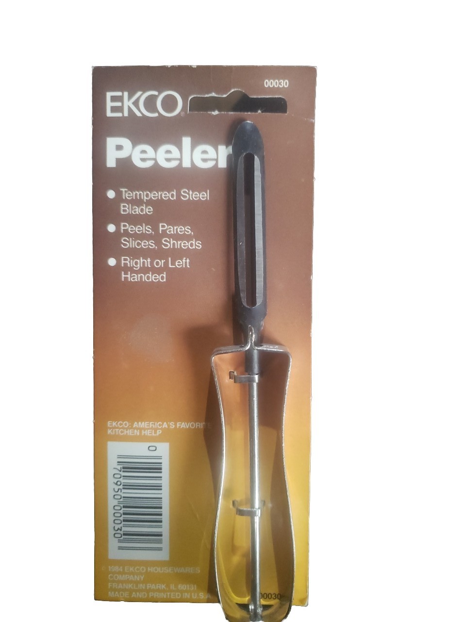 Vintage EKCO Tempered Steel Blade Peeler, Floating Nee-Action. 1984 NOS 6″
