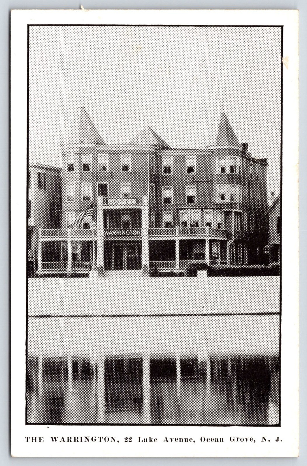 Vintage Printed Lithograph Post Card Warrington Hotel 22 Lake Avenue New Jersey