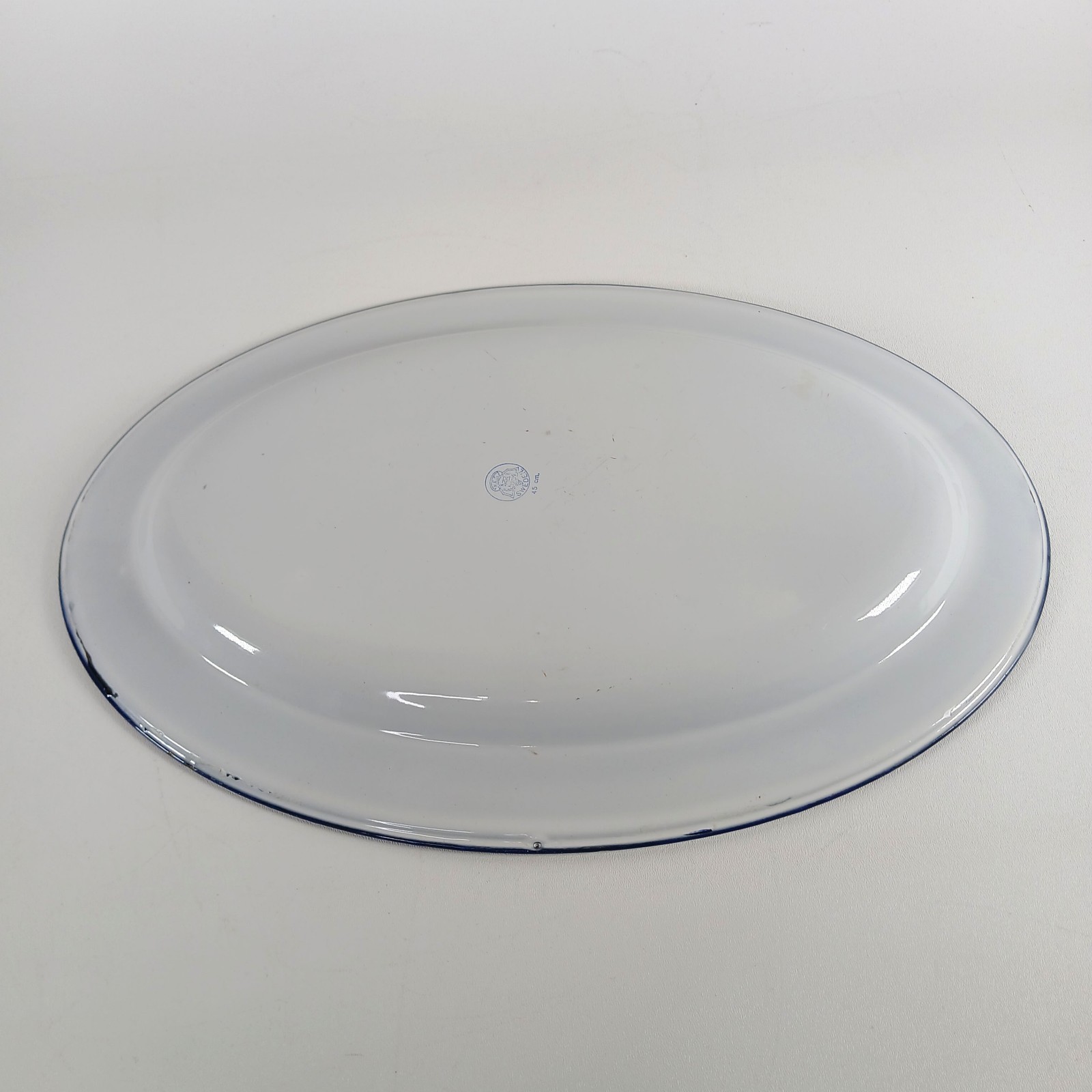 Vintage Large White & Blue Enamel Platter Farm House Made in Sweden