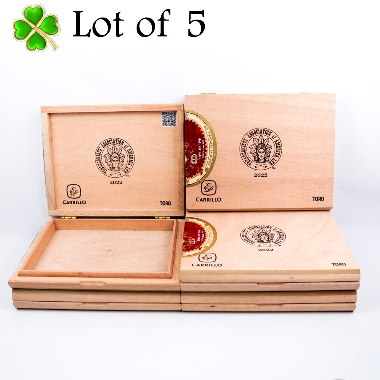 Lot of 5 E.P. Carrillo Toro TAA 2022 Empty Wood Cigar Box 9.5″ x 7.5″ x 1.25″