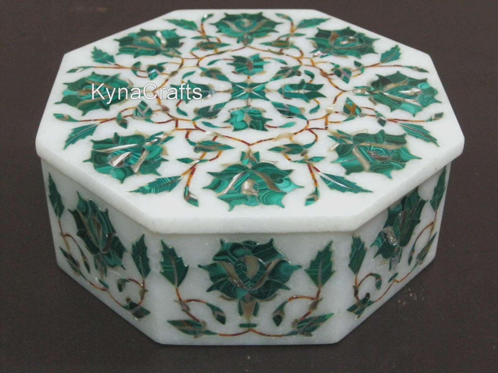 6 Inches Marble Jewelry Box Malachite Gemstone Inlay Work Keepsake Box | Gifting