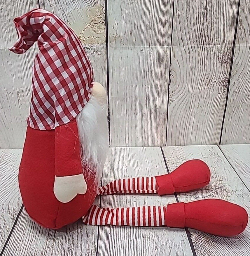 Christmas Holiday Gnome Shelf Sitter Table Decor Door Stopper Red White 21″