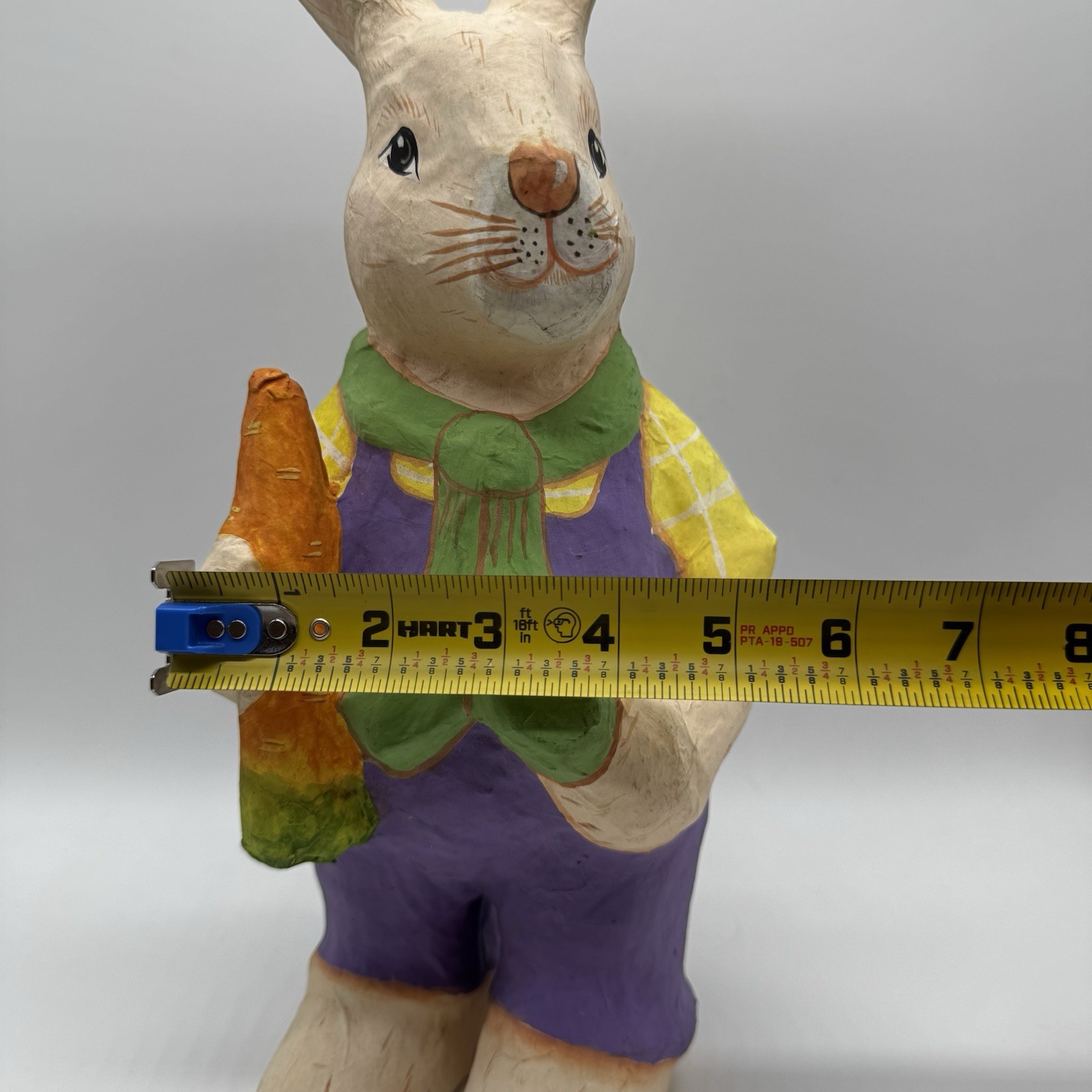 Large Hand-Painted Paper(Papier)-Mache Easter Bunny Rabbit With Carrot Figurine