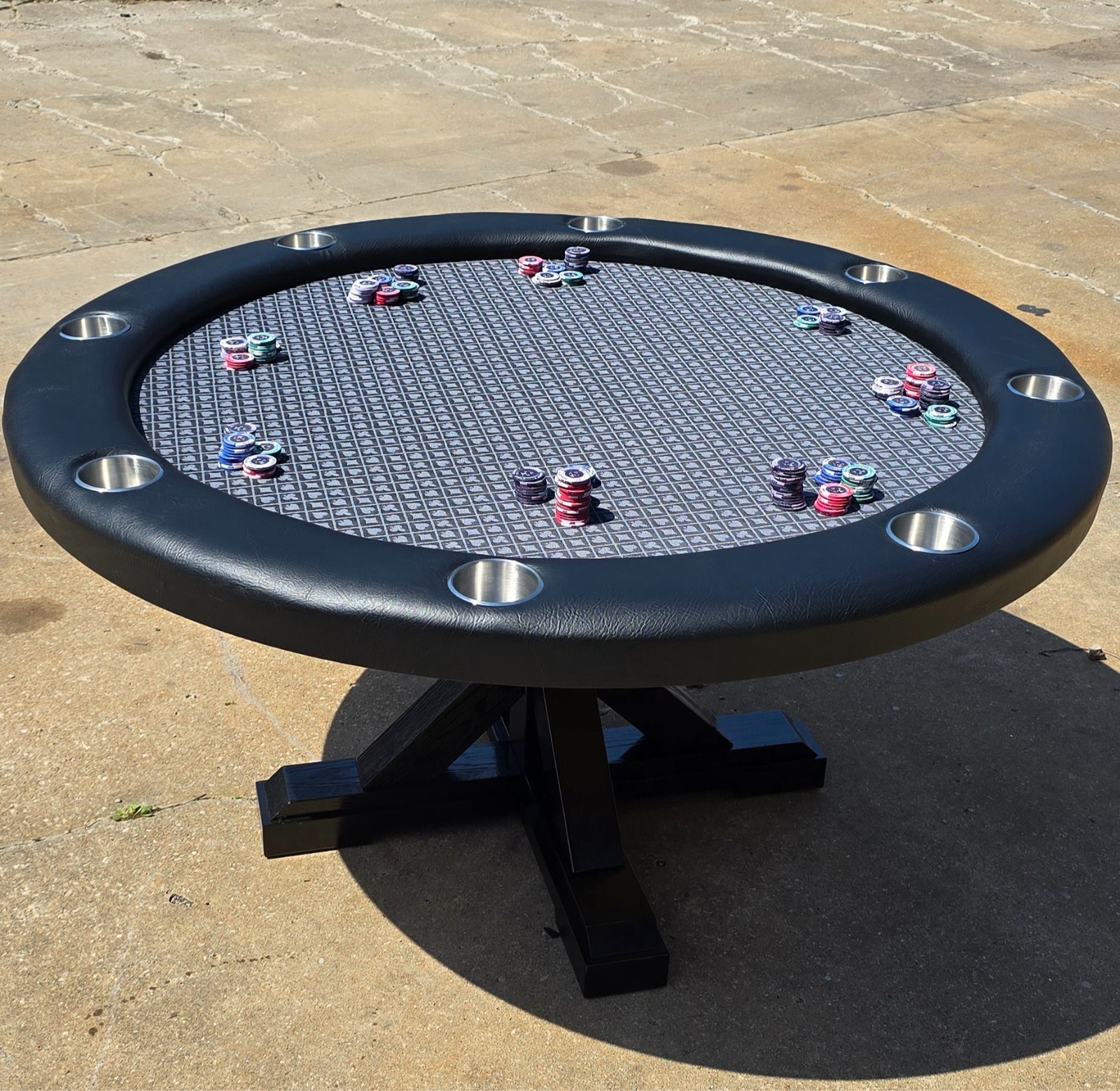 60″ Round Standard Poker Table – Suited Speed Cloth, Jumbo Stainless Steel Cup H