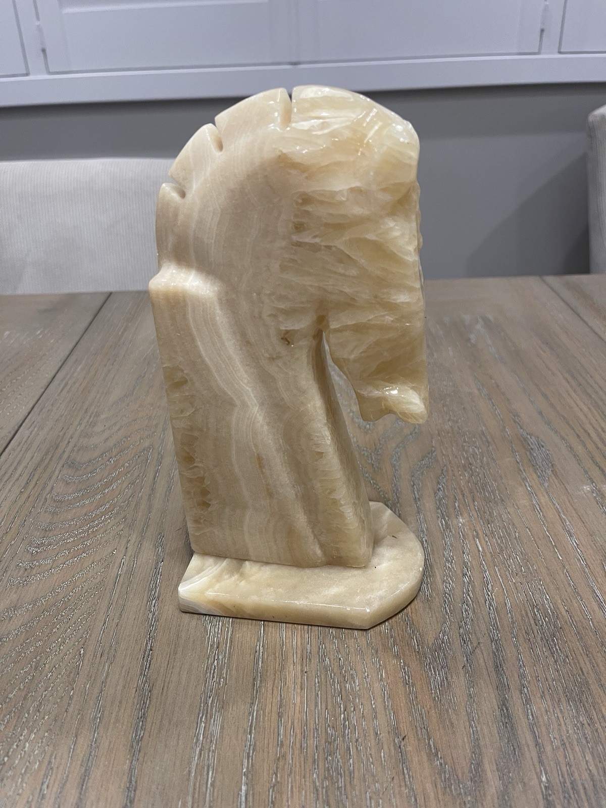 Vintage Banded Onyx Horse Head Bookend Hand Carved Marble Mid Century