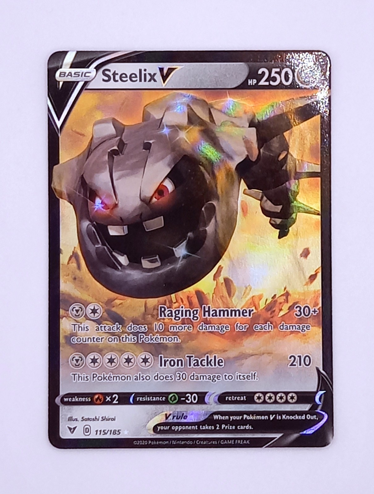 Pokemon Steelix V Card 115/ 185 Holo Full Art SWSH Vivid Voltage NM TCG