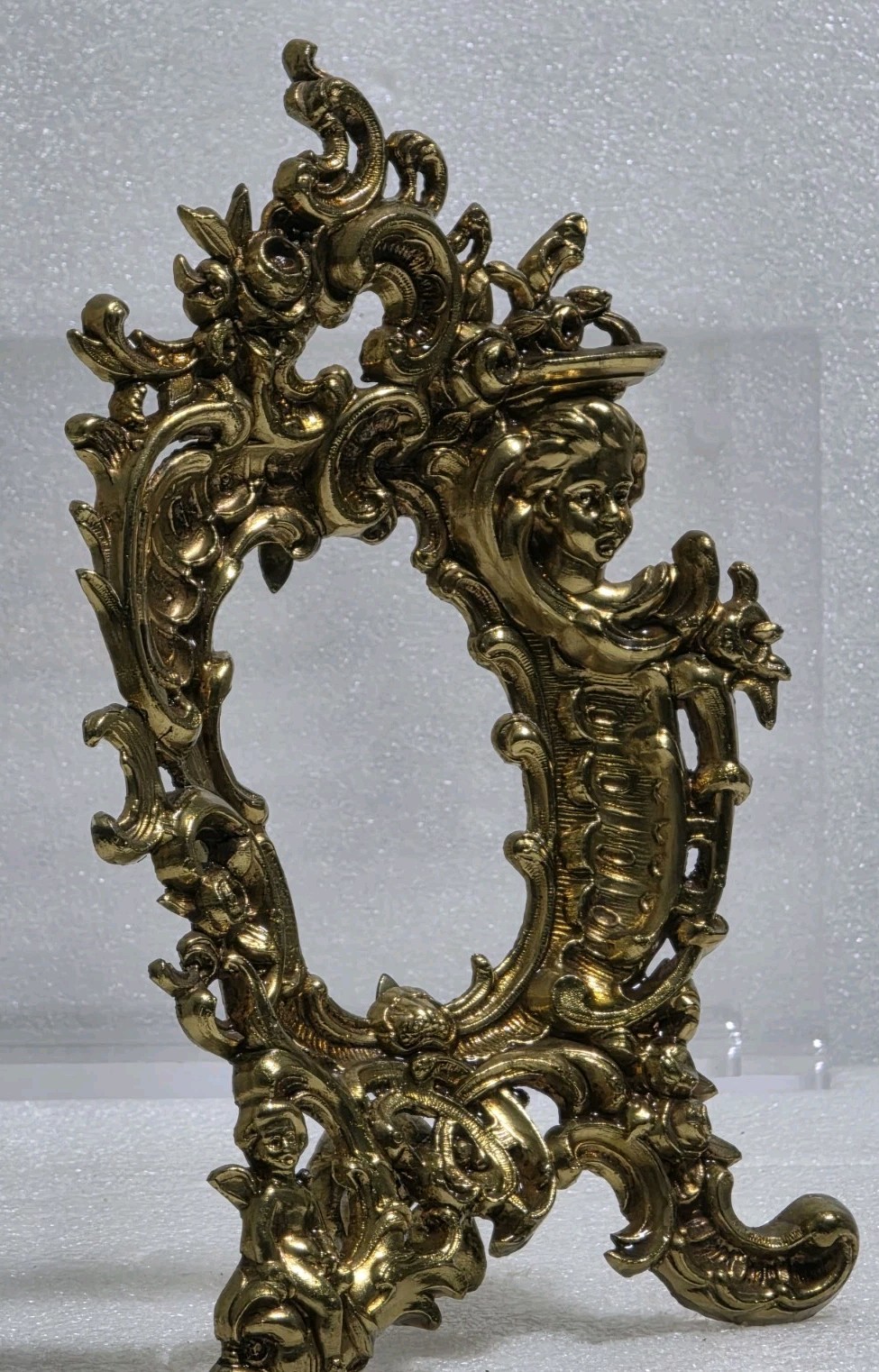 Asymmetrical,Openwork, Cast-brass Putto Desktop Frame In The French Rococo Style