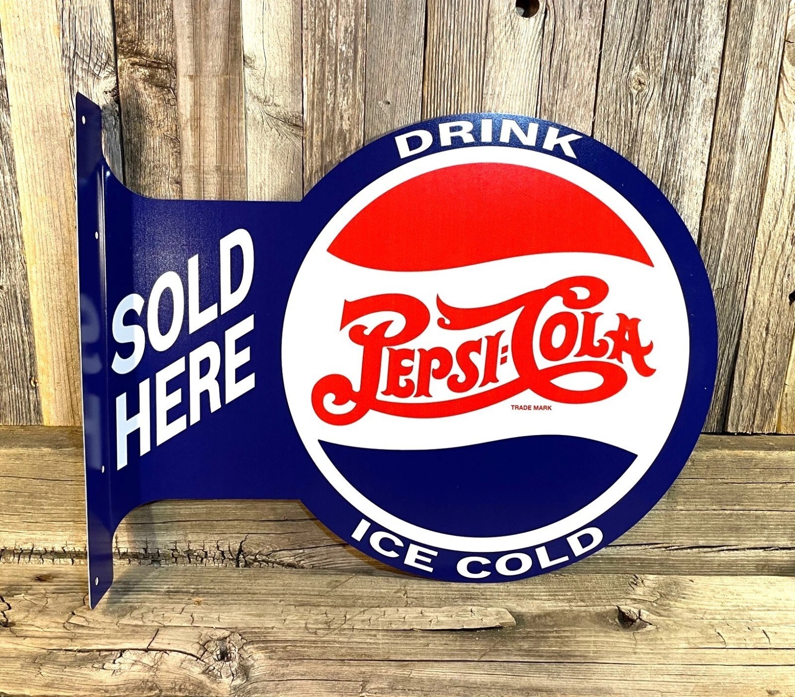 Pepsi Cola Soda Pop Large Flange Metal Sign, Garage Man Cave | Free Shipping