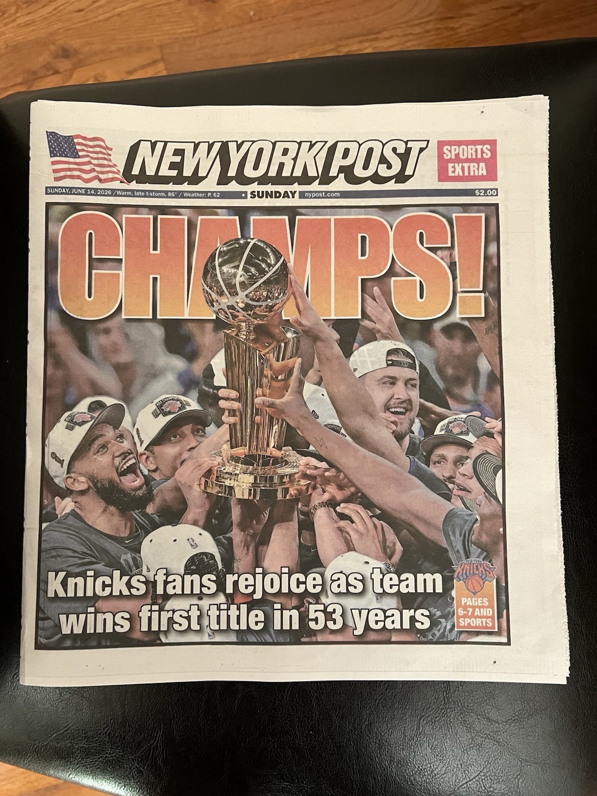 NY KNICKS NBA CHAMPIONS NEW YORK POST Full Newspaper 6/14/26 BRAND NEW