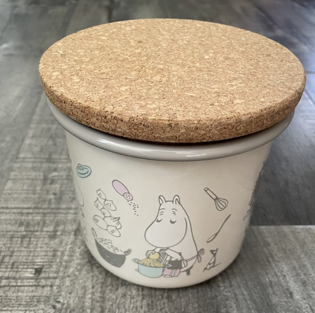 Moomin Canister Cooking Cookie Cork Lid Enamel Jar Finland 1.3 L