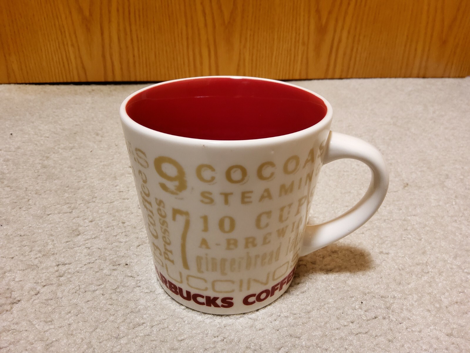 2008 Starbucks The 12 Days of Christmas Holiday Mug, 14 oz, Red White Gold