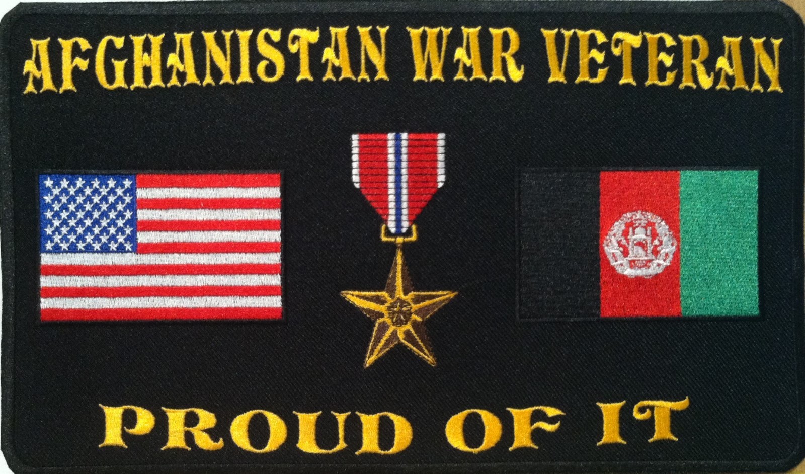 AFGHANISTAN WAR VETERAN PROUD OF IT IRON-ON PATCH USA AFGHAN FLAG BRONZE STAR