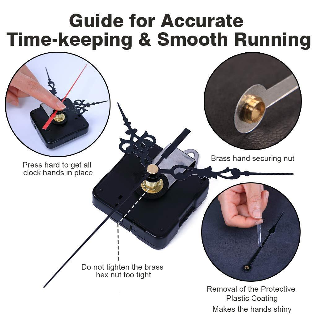 Silent Sweep Clock Movement Kit Includes Mechanism and 3 Styles of Hands