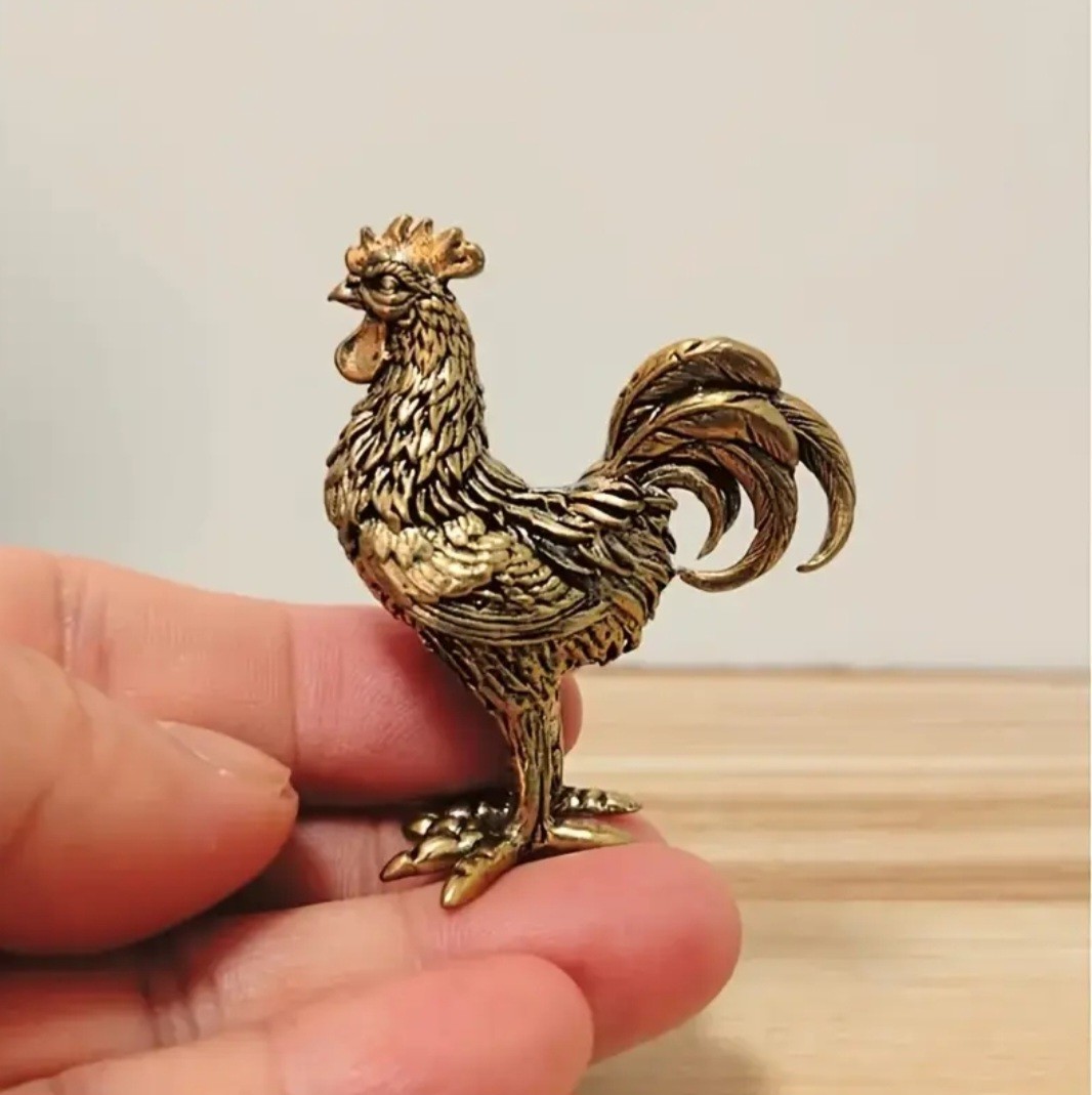 Solid Brass Rooster Miniature Desktop Ornament, Heavy and Sturdy