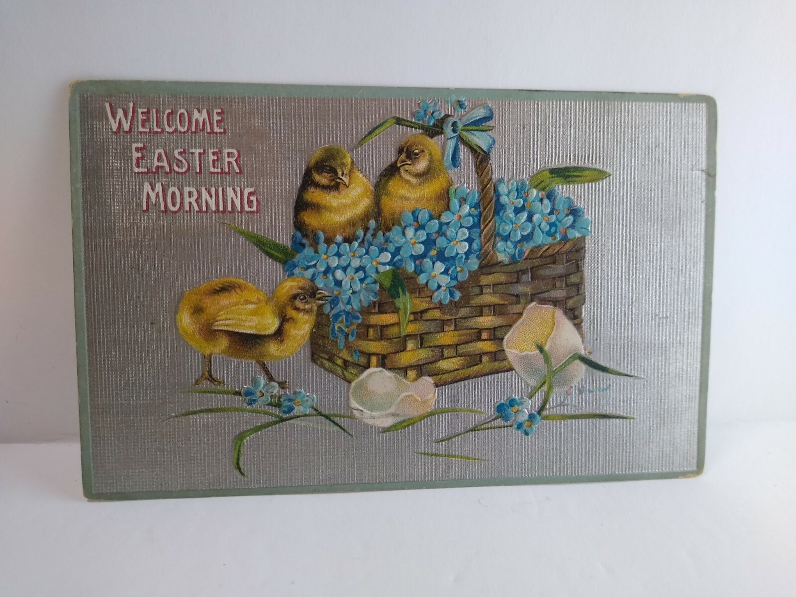 Easter Postcard Chicks In Basket Cracked Eggs 1912 Embossed United Art Ser 352