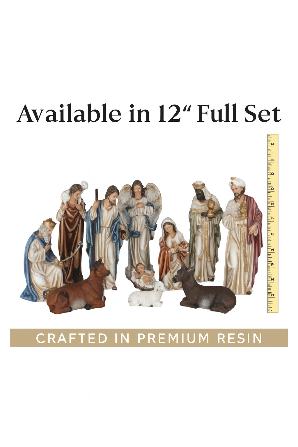 Nativity Set / Nacimiento de Navidad – 12-Piece Christmas Resin Figurin 12″