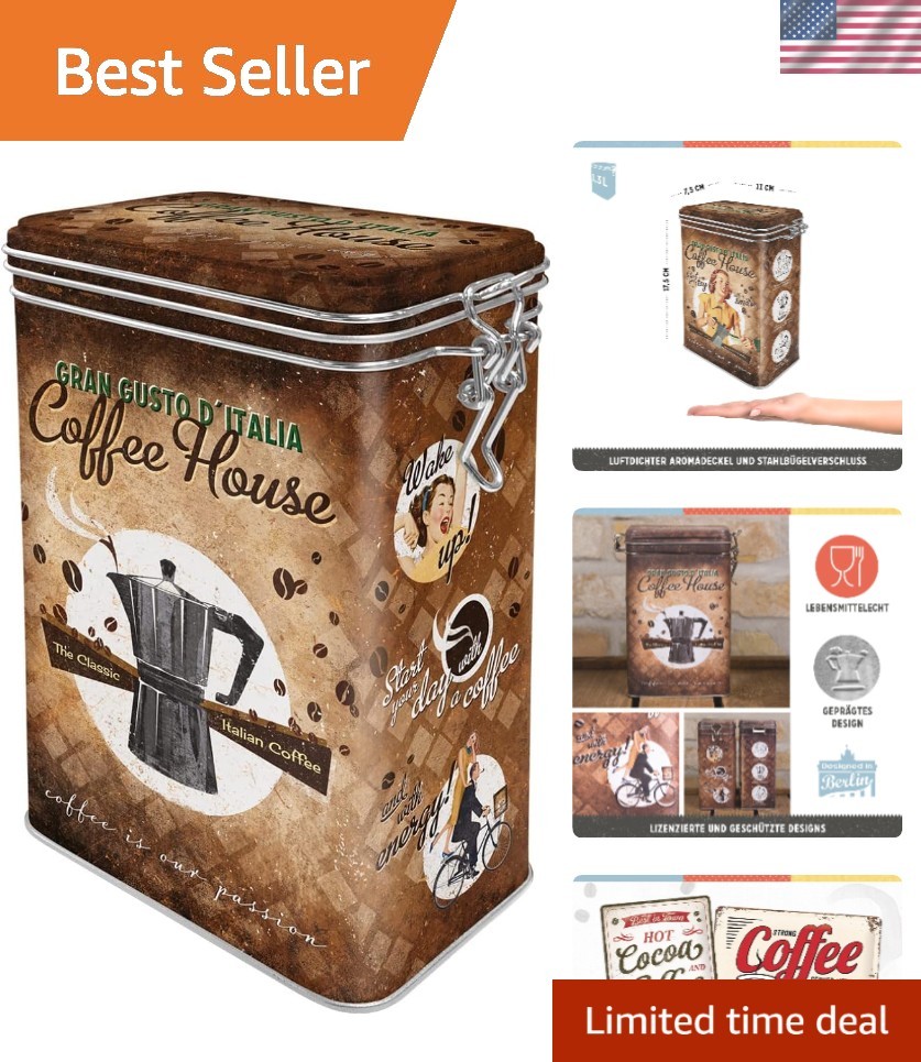 Elegant 44 oz Vintage Coffee Tin with Clip Top – Perfect Gift for Coffee Lovers