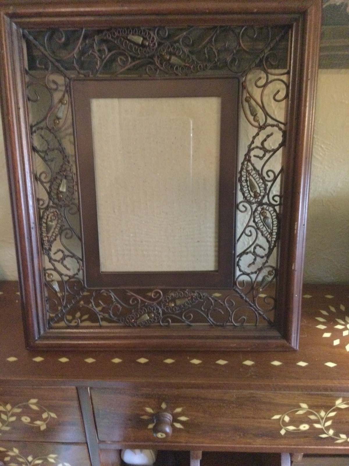 Vintage Style Picture Frame 13×11 Wood And Filigree Metal