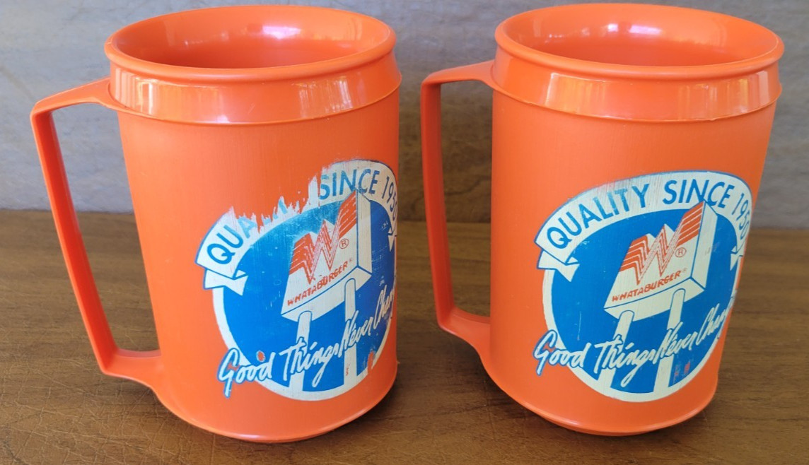 Vintage Whataburger Insulated Cups 1990 Free Coffee Advertisement Lot of 2