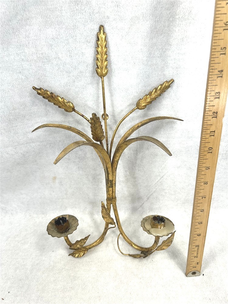 antique candle holder wall sconce Victorian 17×11 tin gold double original 19thc