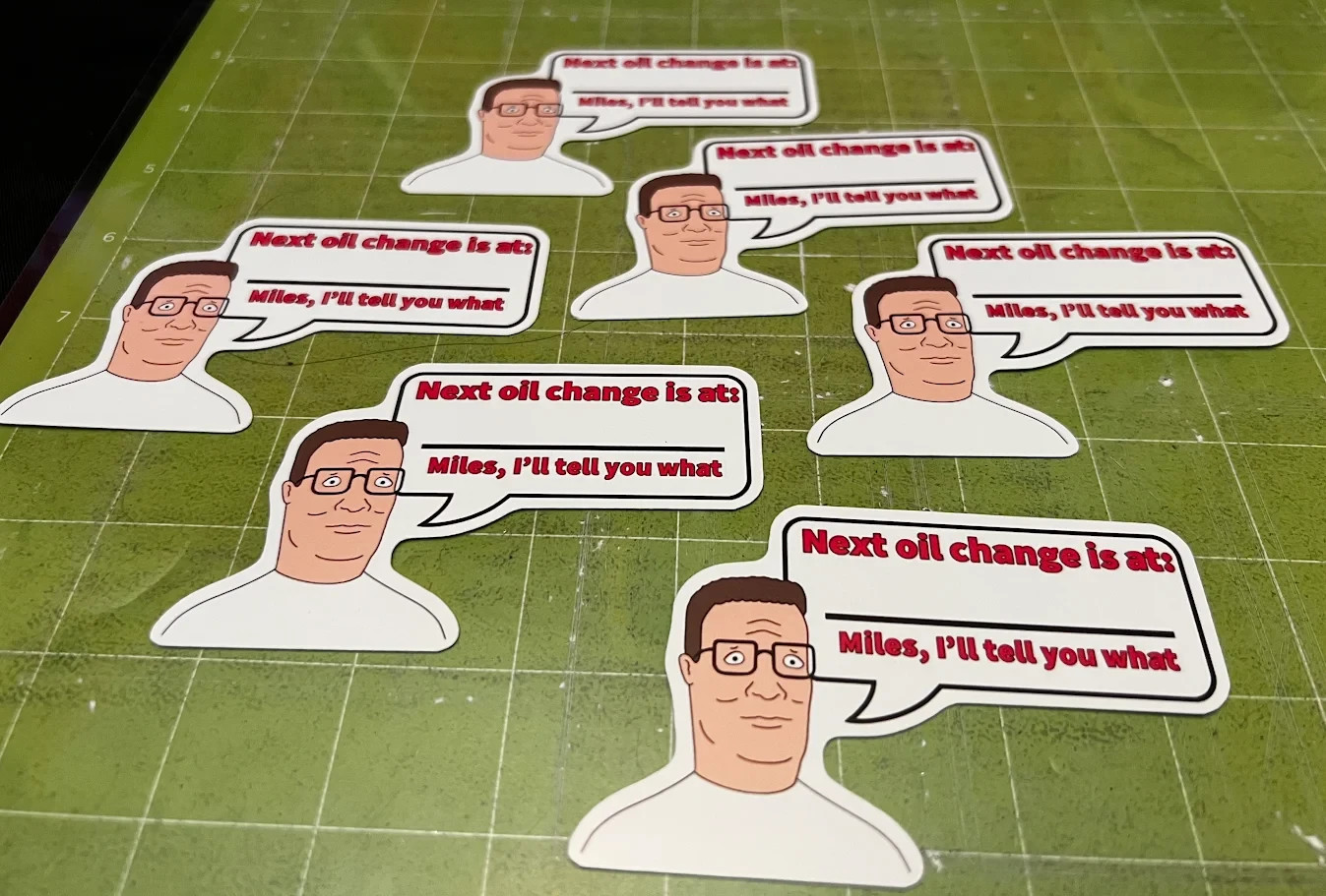 Hank Hill – King of the Hill – Oil Change Reminders – Set of 6 Stickers