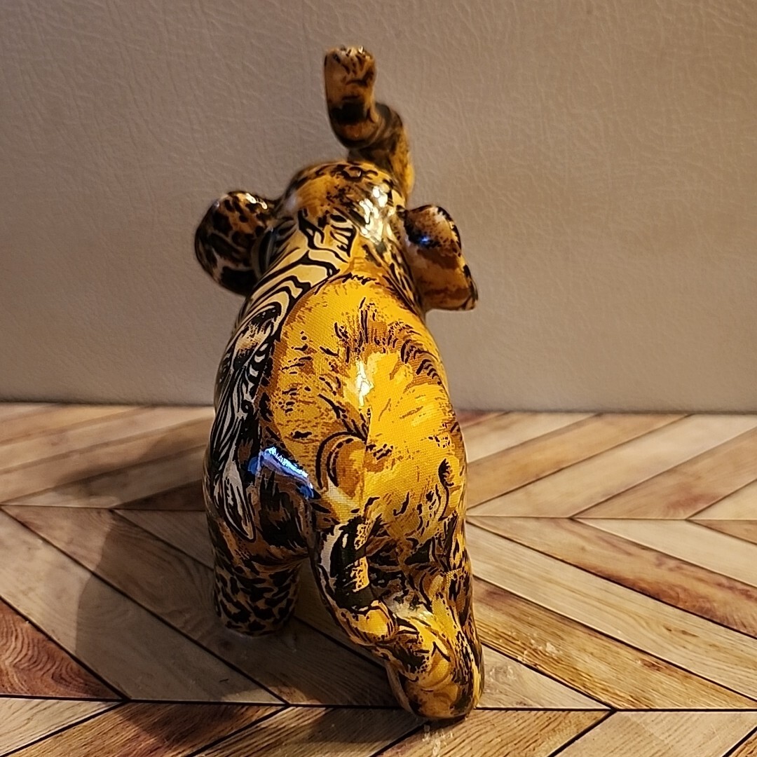 Patchwork Elephant Figurine Safari Animal Print 5″ Tall Ceramic