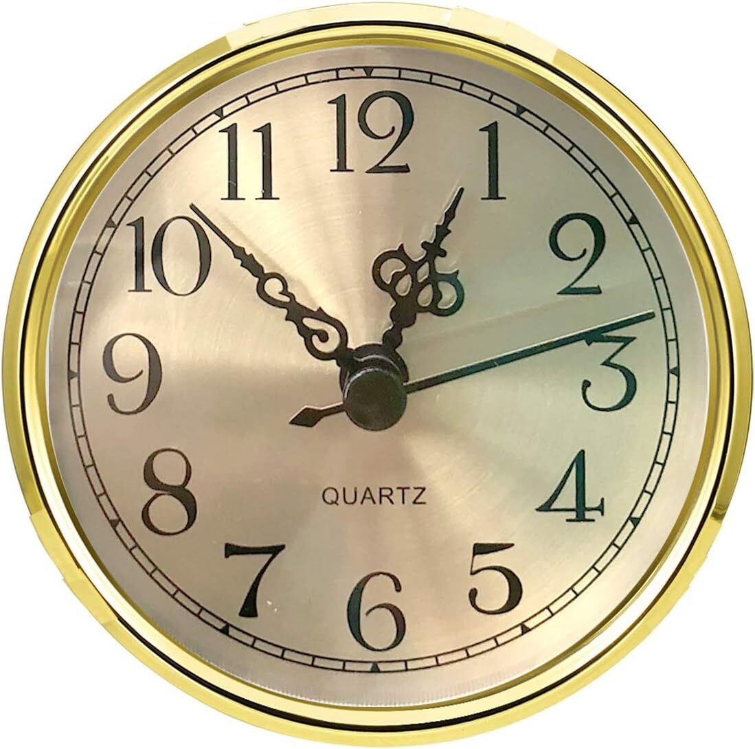 HILLHOME Mini Clock Insert 3-1/2 Inch (90 mm) Round Quartz Fit-up Gold