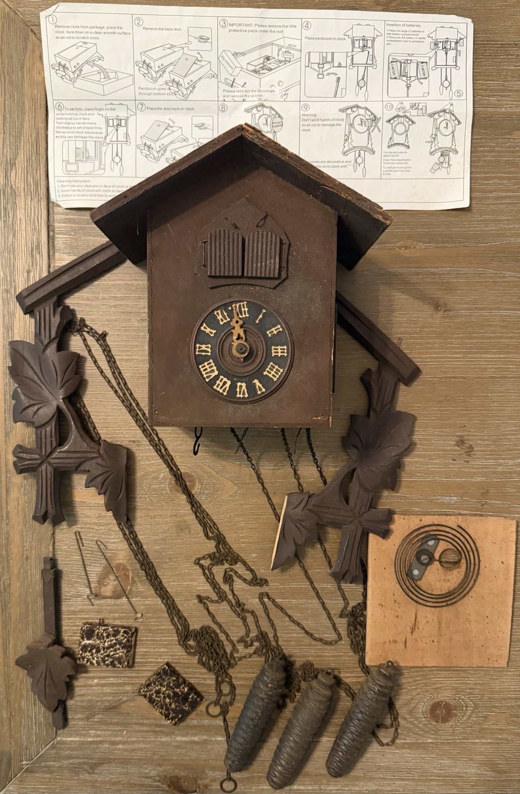 Vintage Cuckoo Clock Made In Germany. For Parts Or Repair. O Mein Papa.