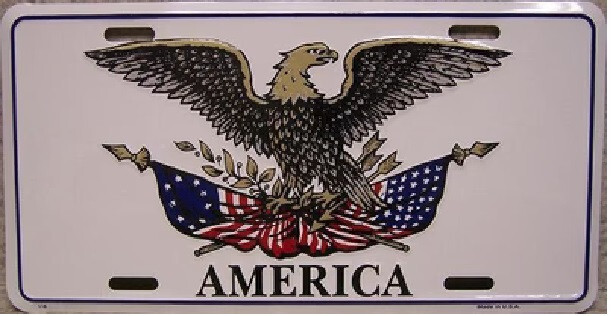 AMERICAN EAGLE PATRIOTIC USA WHITE Aluminum Embossed License Plate