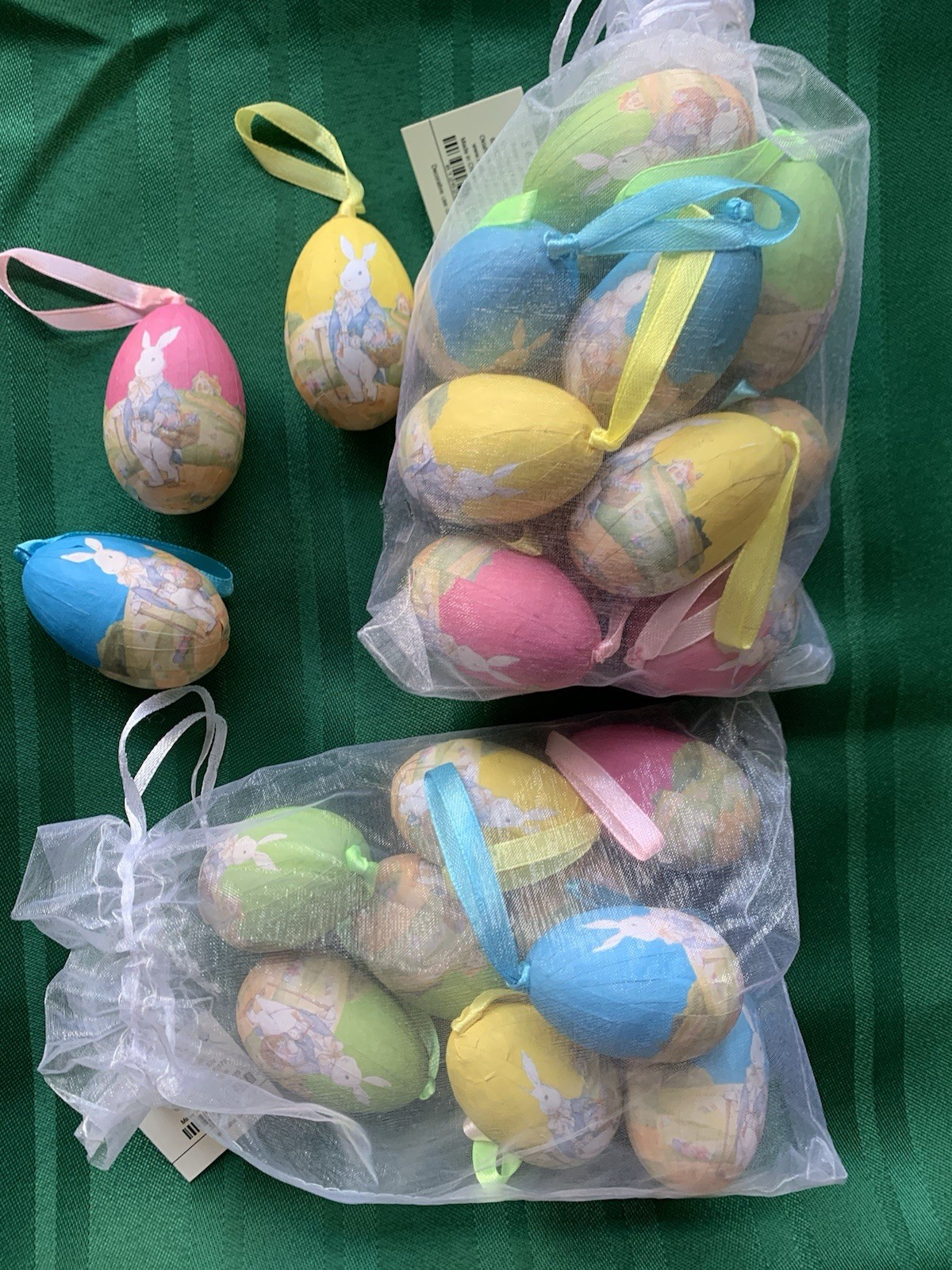 24 💥 PAPER MACHE DECOUPAGED Hanging Ornaments Rabbit Decoration Color EGG Lot