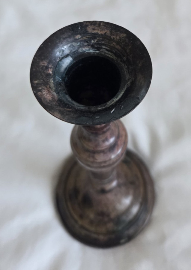 Single Solid Brass Candle Stick Holder Destressed Design By Hosley Made In India