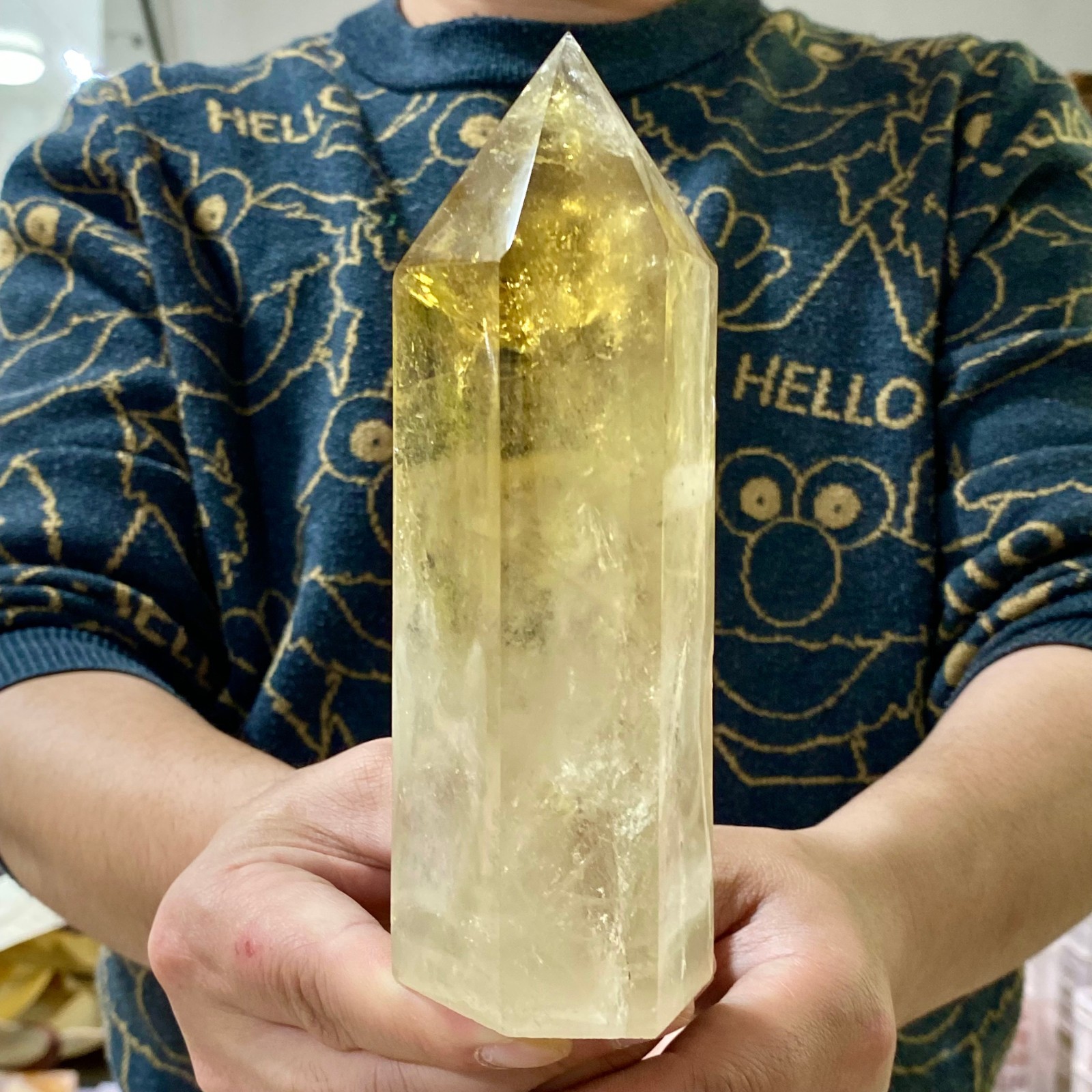 1.3LB Natural yellow crystal obelisk Crystal energy column Reiki healing
