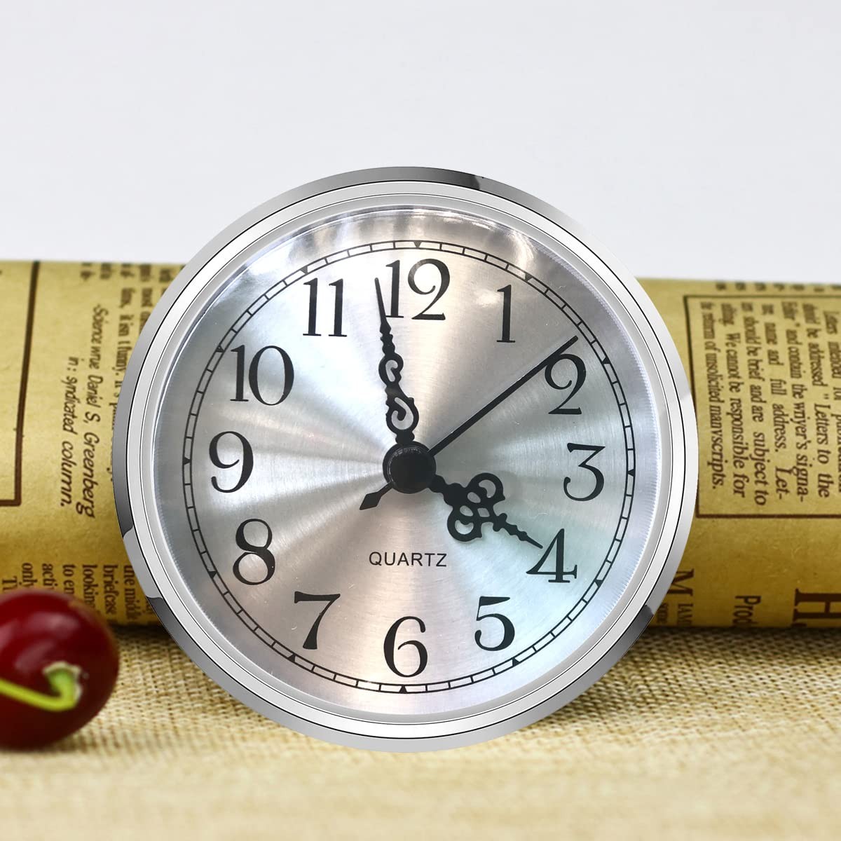 3-1/2″ Round Mini Clock Insert Quartz Movement Silver Dial Arabic Numerals