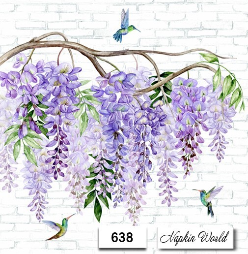 (638) TWO Paper LUNCHEON Decoupage Art Craft Napkins WISTERIA VINE HUMMINGBIRDS