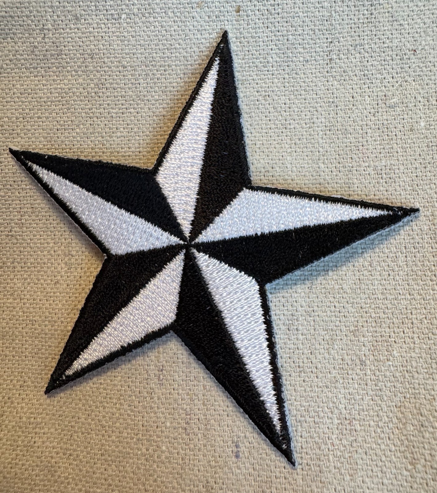 NAUTICAL STAR PATCH iron-on embroidered BLACK WHITE NAVY SAILOR TATTOO SYMBOL