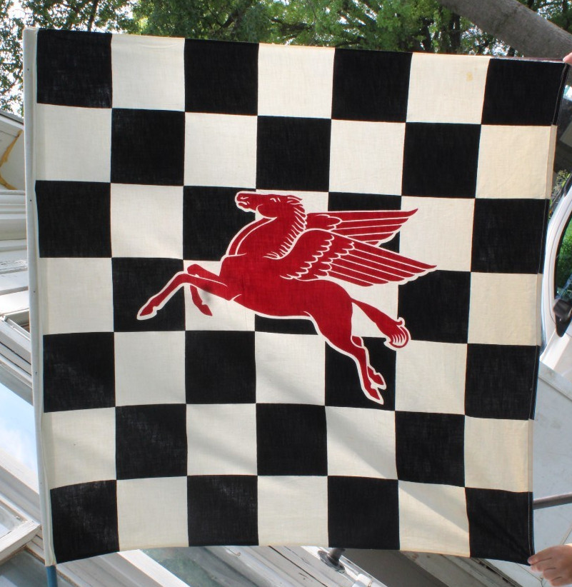 Vintage 1950’s Mobil Oil & Gas PEGASUS Checkered Flag 36″ x 36″