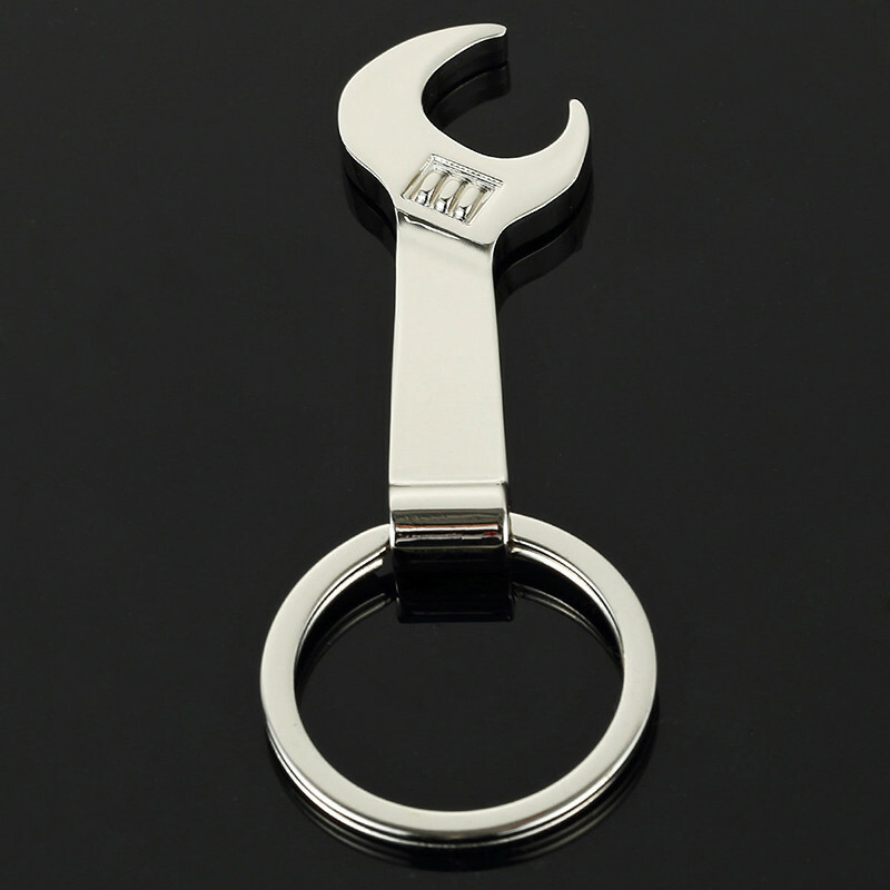 Adjustable Wrench Shape Keychain Smooth Silver Zinc Alloy Bottle Opener Beer Can