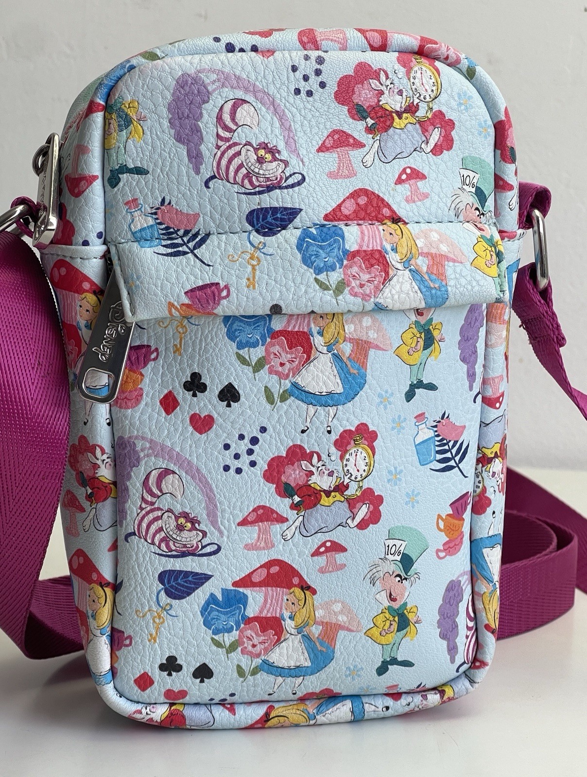 Disney Blue Multicolor Alice in Wonderland Crossbody Handbag Adjustable strap