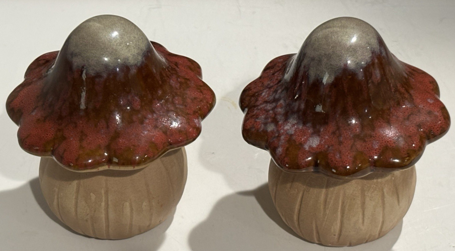 Drip glazed Ceramic Mushroom Figurine – set of two