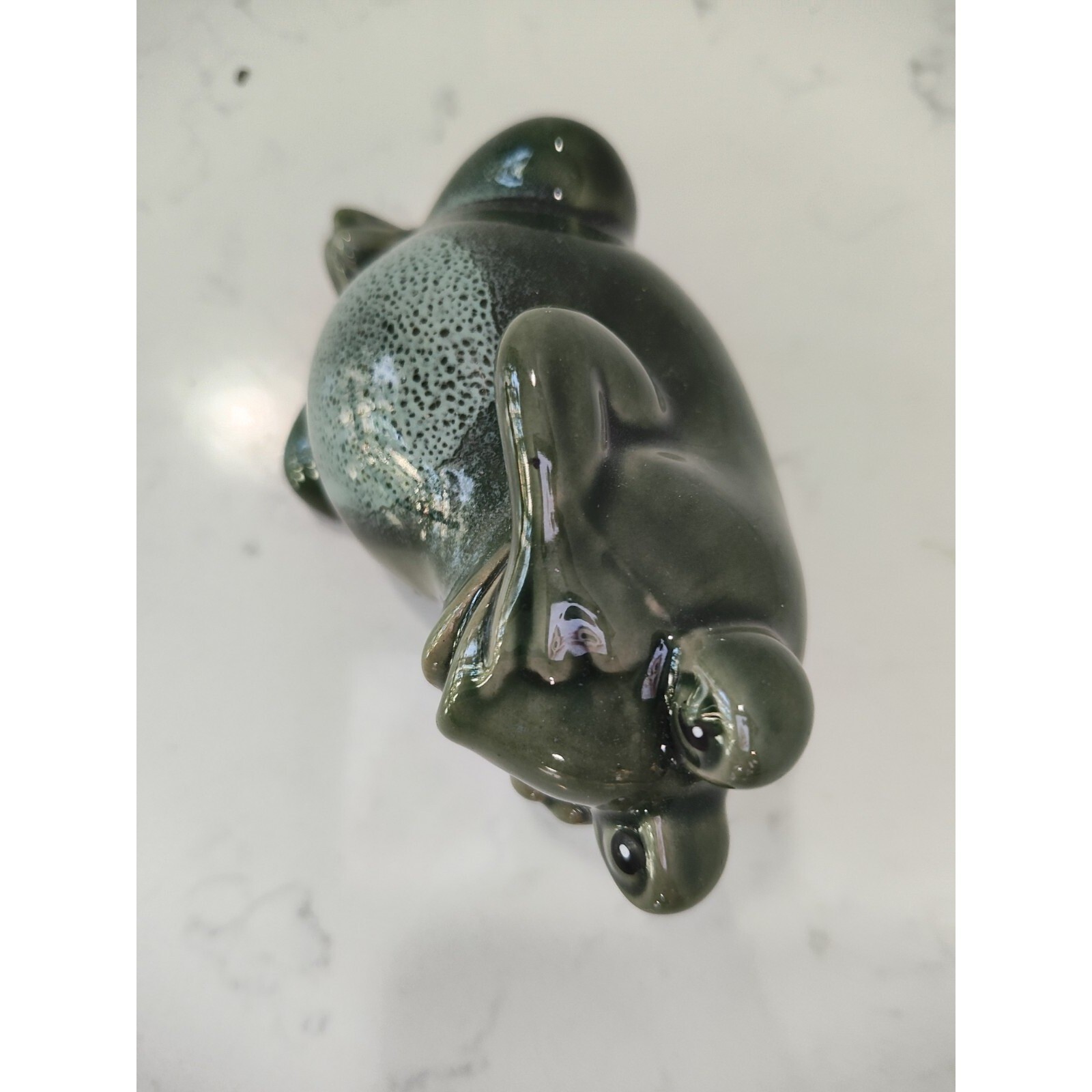 Frog Figurine Chillin Reclining Worrying Perplexed Green Thinking Glazed Ceramic
