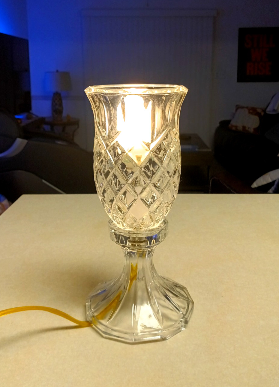 Table Lamp Heavy Crystal Clear Glass Accent Lighting Electric Night Light Tested