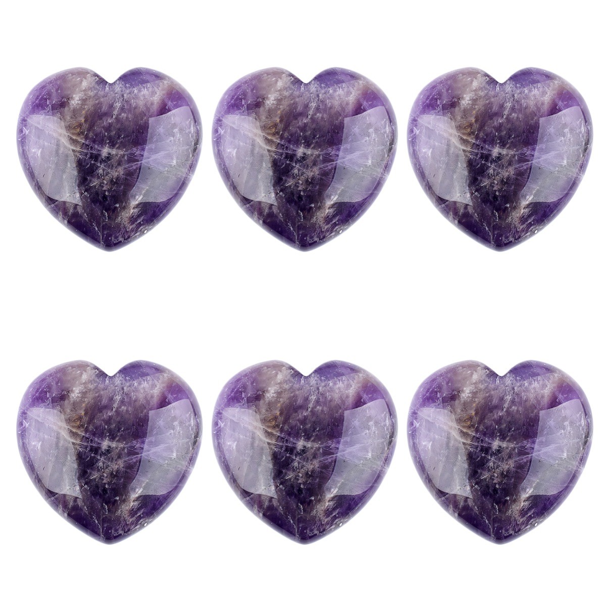 6PCS 40MM Polished Gemstone Heart Palm Stone Pocket Worry Meditation Ornament