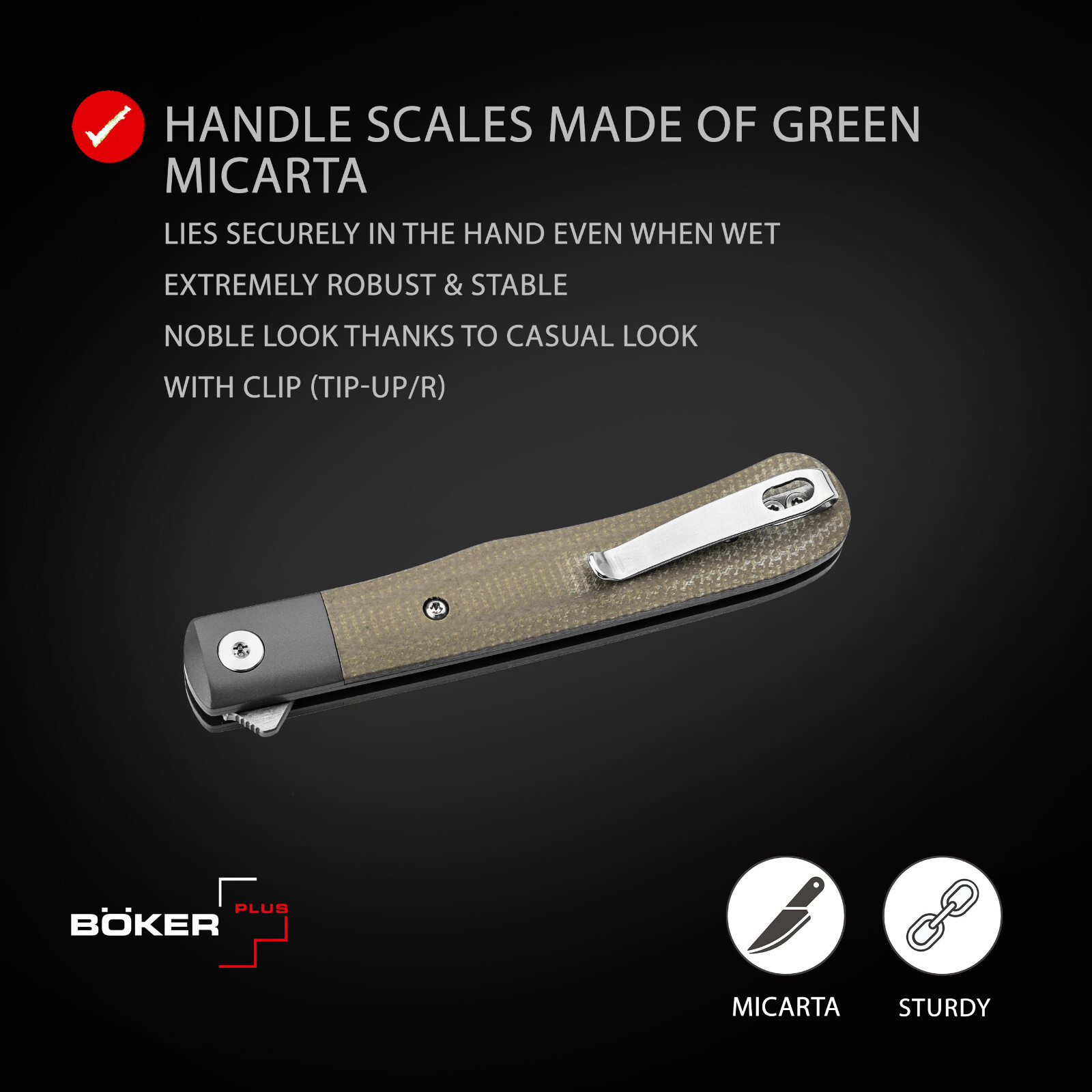 Boker Plus Modern Trapper Uno Pocket Knife 3.23″ Nitro-V Blade Micarta ✔️01BO930