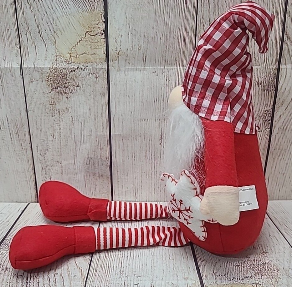 Christmas Holiday Gnome Shelf Sitter Table Decor Door Stopper Red White 21″